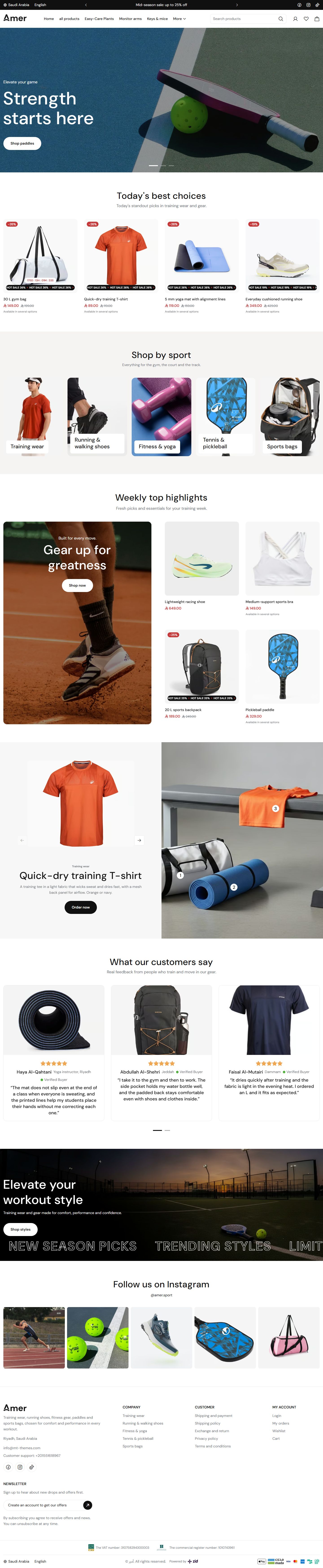 Home page of the Activewear design on desktop
