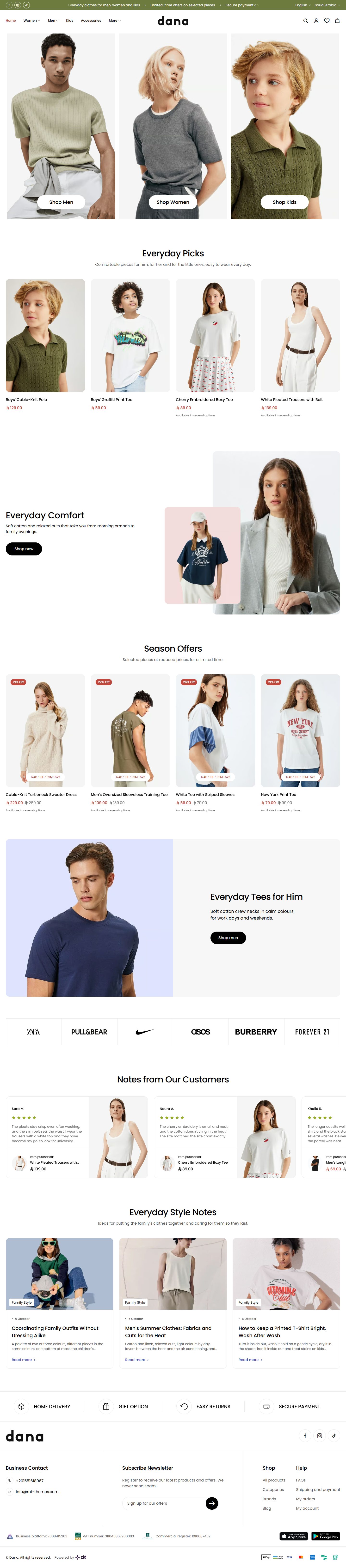 Home page of the Family Fashion design on desktop