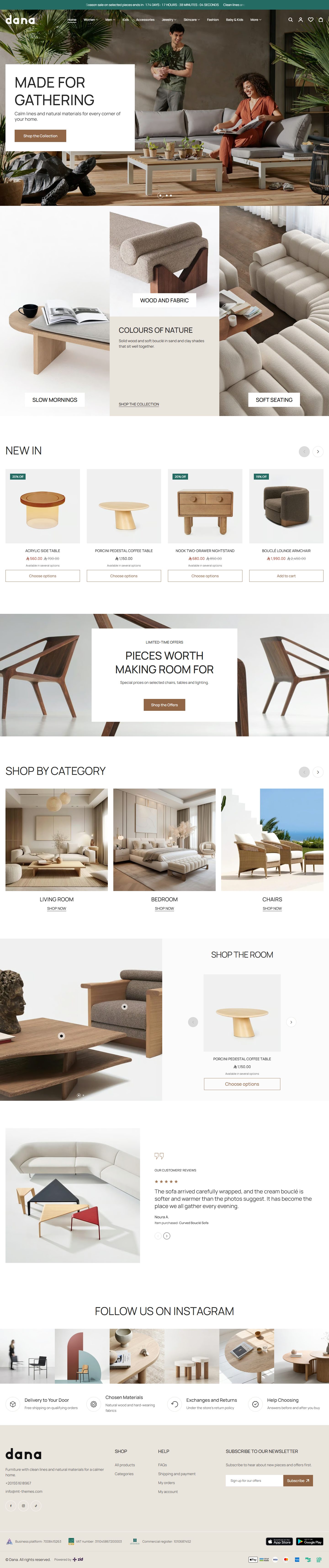 Home page of the Furnishings design on desktop