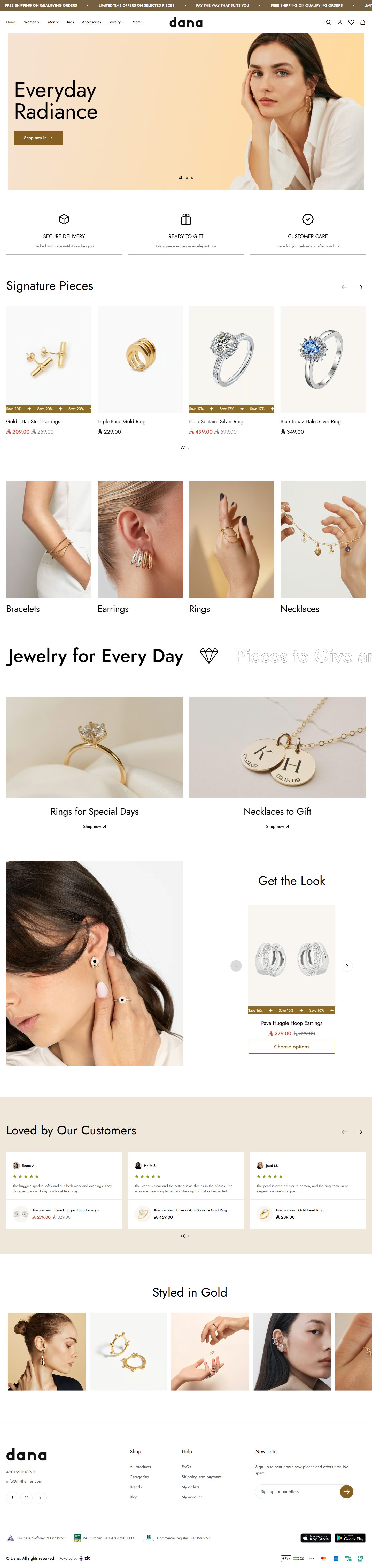 Home page of the Gold design on desktop