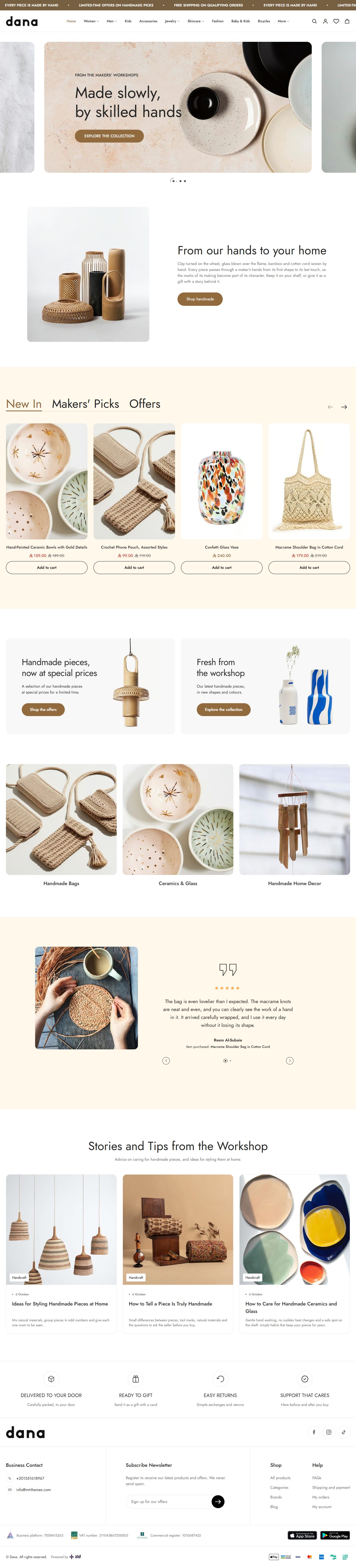 Home page of the Handmade design on desktop