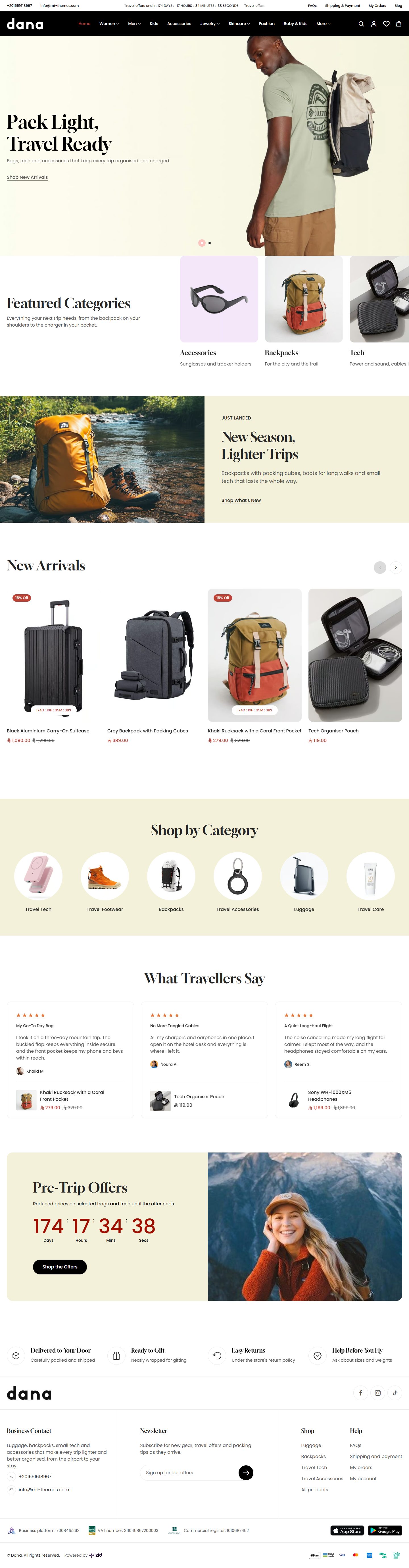 Home page of the Travel design on desktop