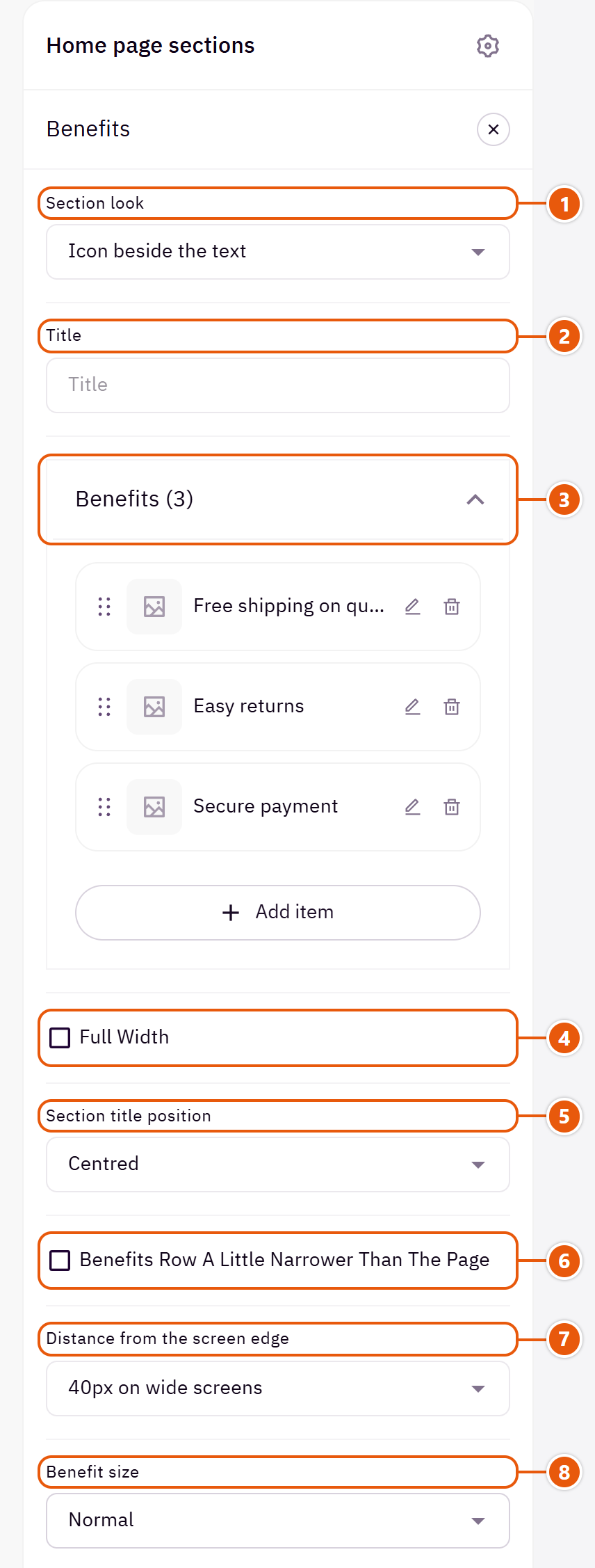 “Benefits” settings in the Zid editor (1 of 4)
