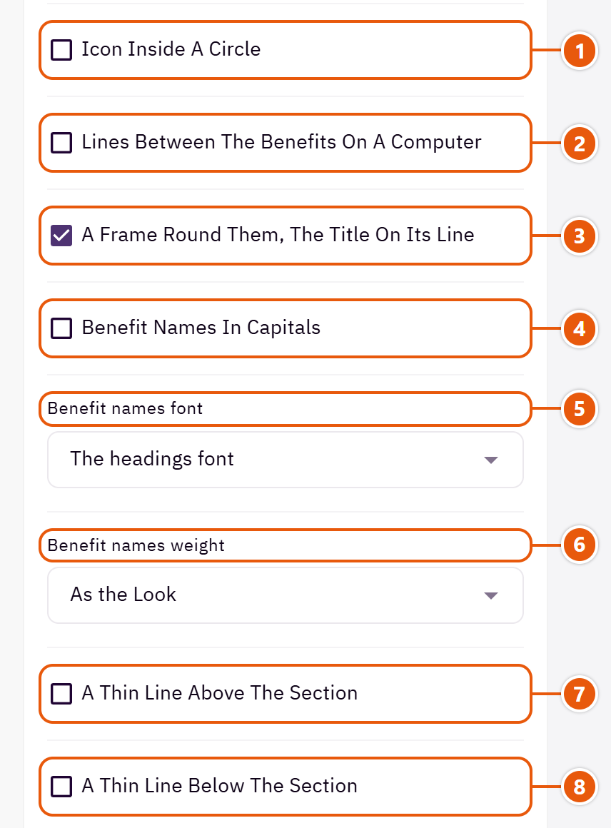 “Benefits” settings in the Zid editor (2 of 4)