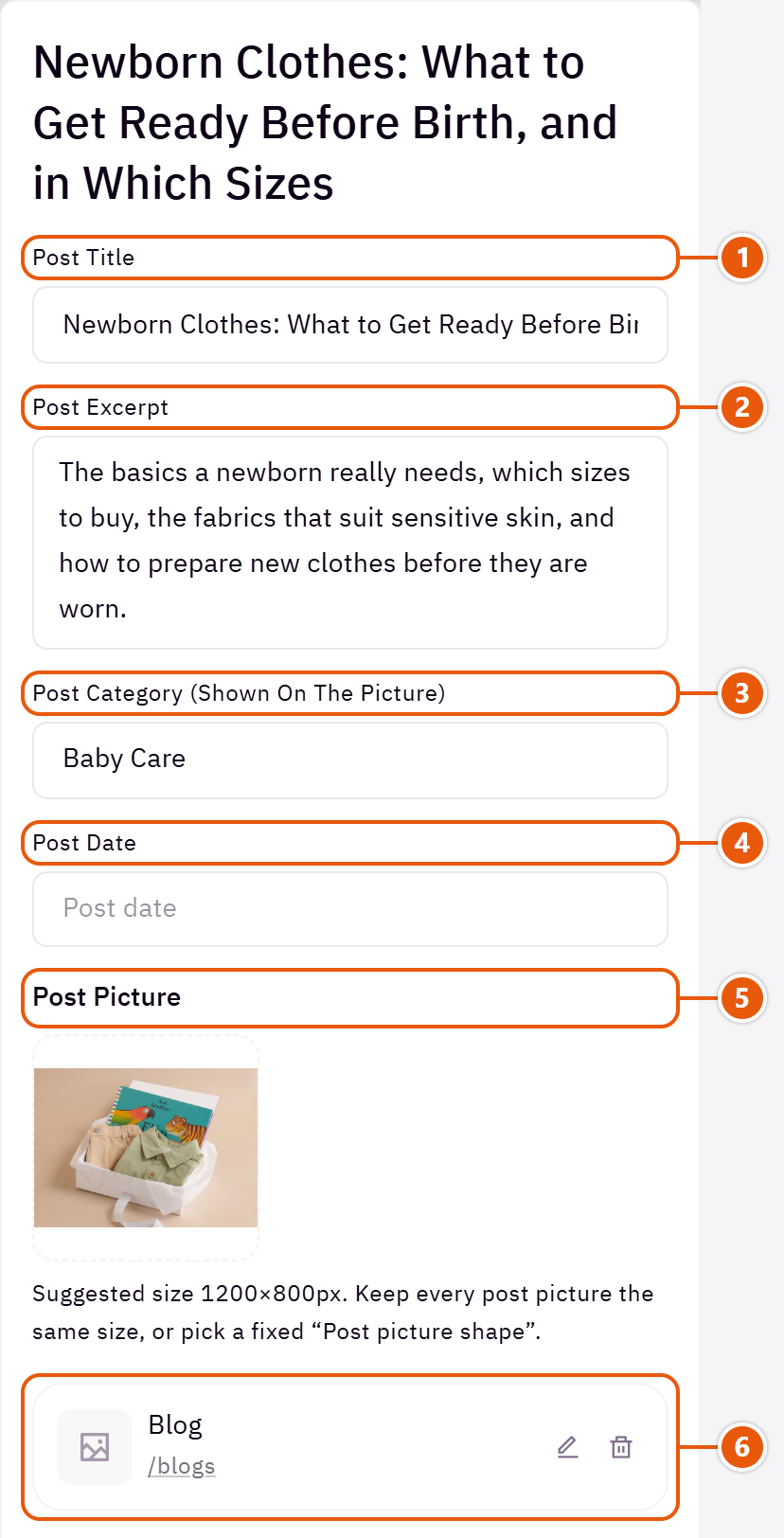 “Posts you write here (automatic: used if none)” settings in the Zid editor