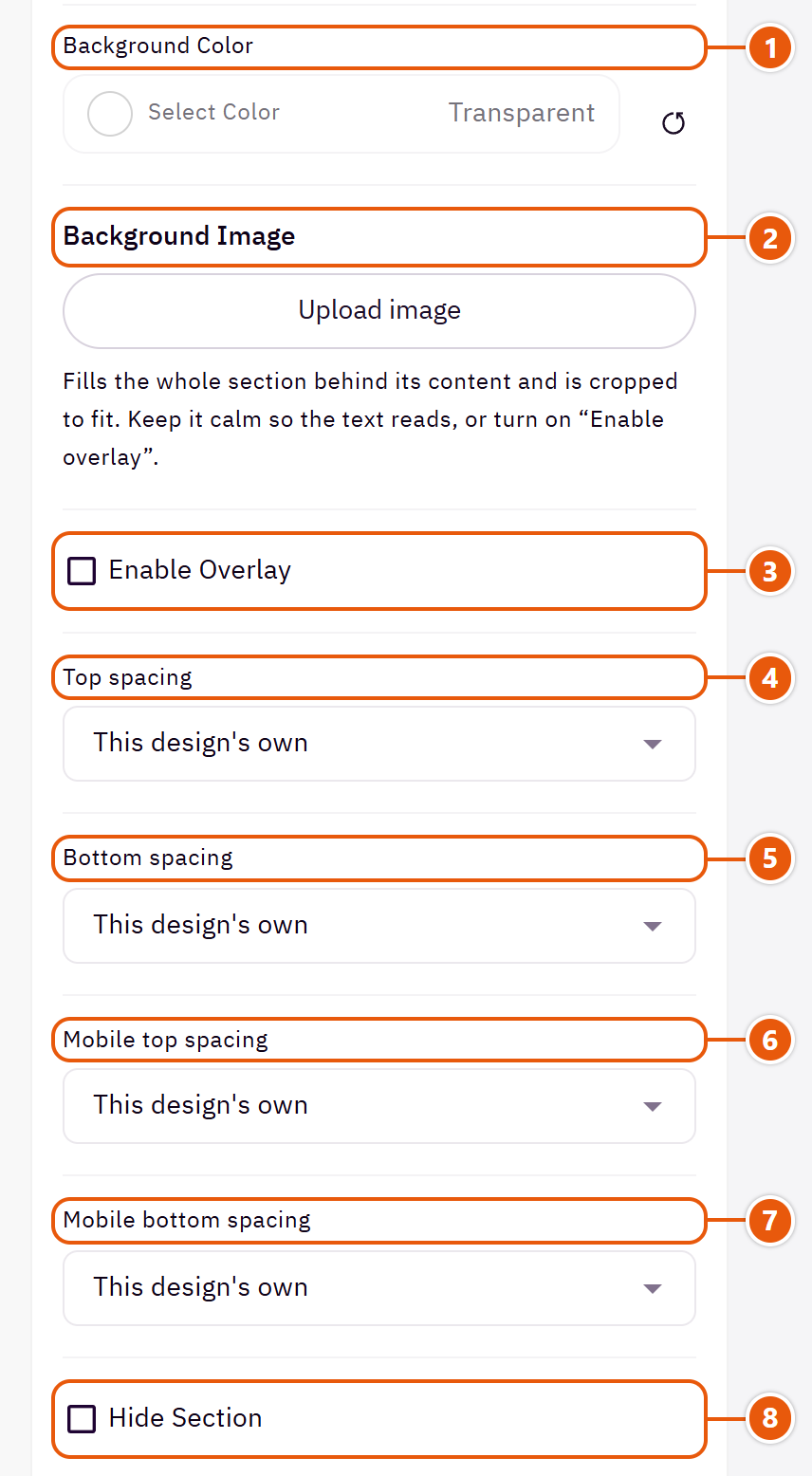 “Collection tabs” settings in the Zid editor (2 of 2)