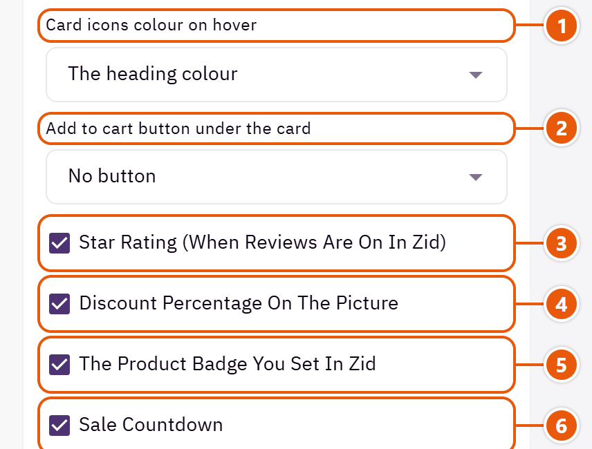 “Product card” settings in the Zid editor (3 of 4)