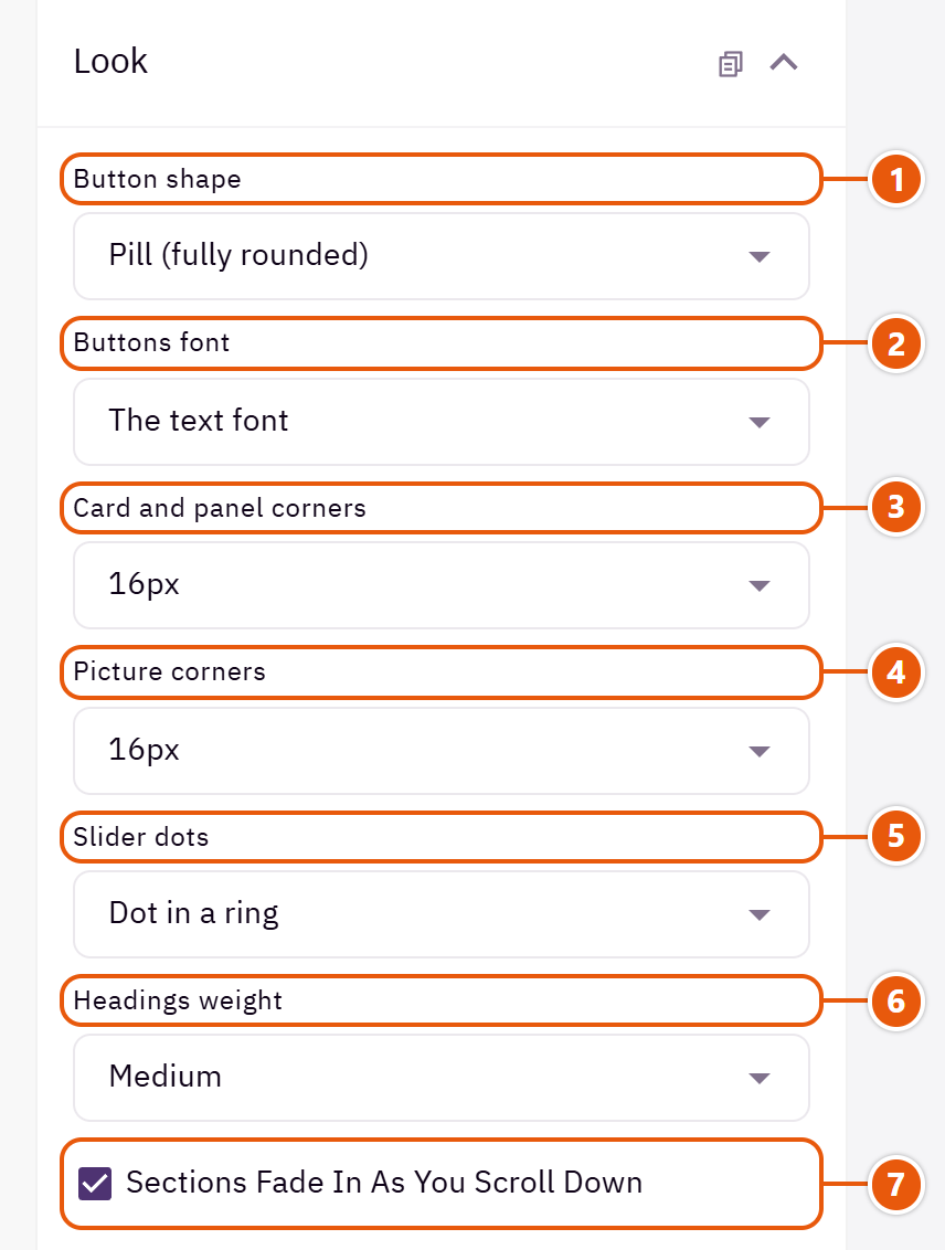 “Look” settings in the Zid editor