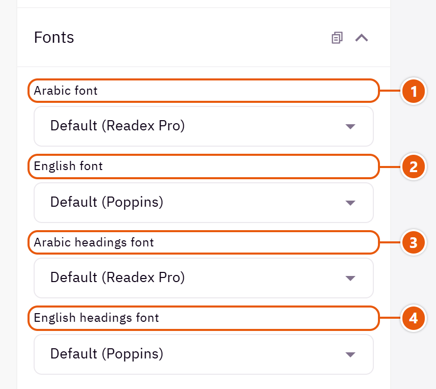 “Fonts” settings in the Zid editor