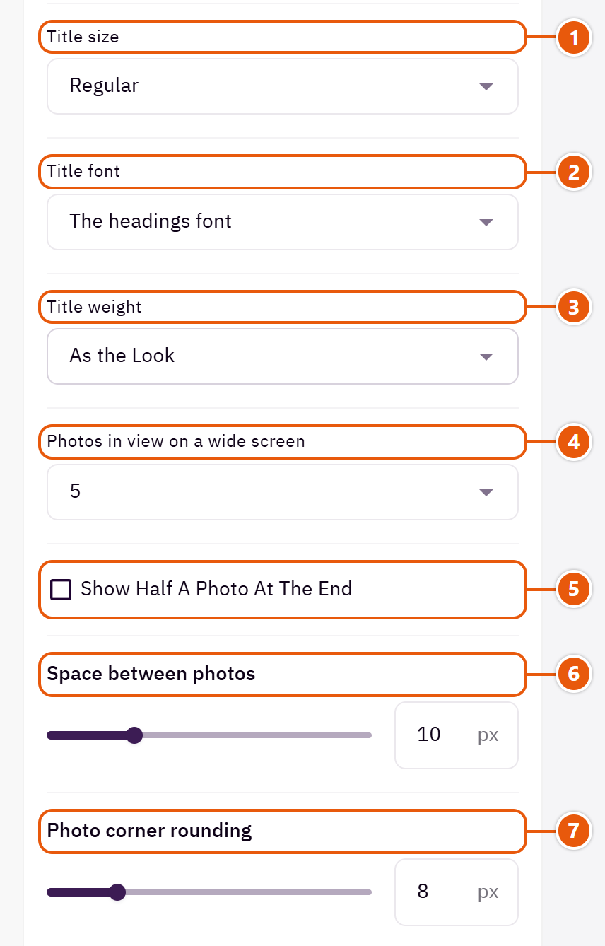 “Photo gallery” settings in the Zid editor (2 of 4)