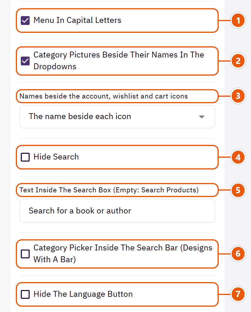 “Header” settings in the Zid editor (2 of 3)