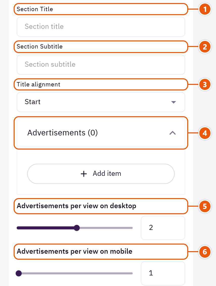 “Internal advertisements” settings in the Zid editor (2 of 3)