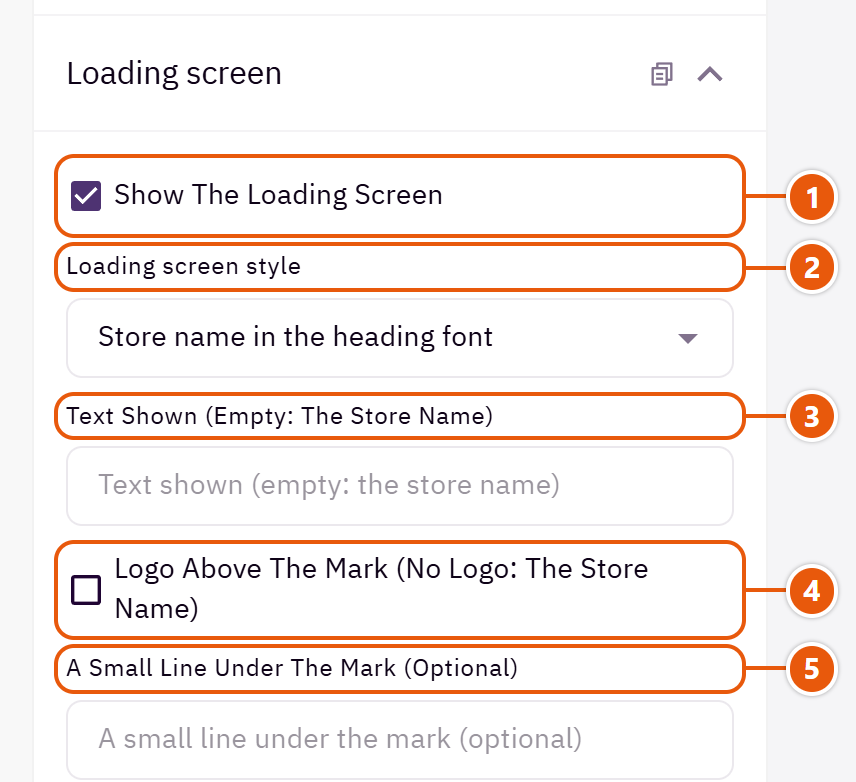 “Loading screen” settings in the Zid editor (1 of 2)