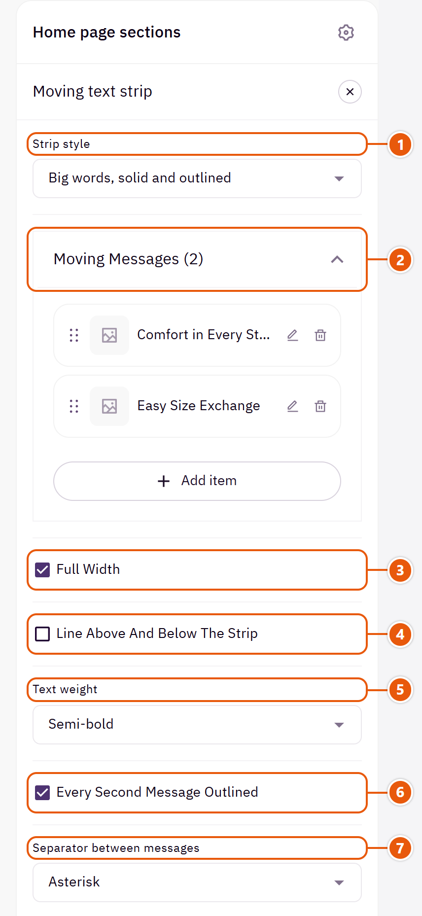 “Moving text strip” settings in the Zid editor (1 of 3)