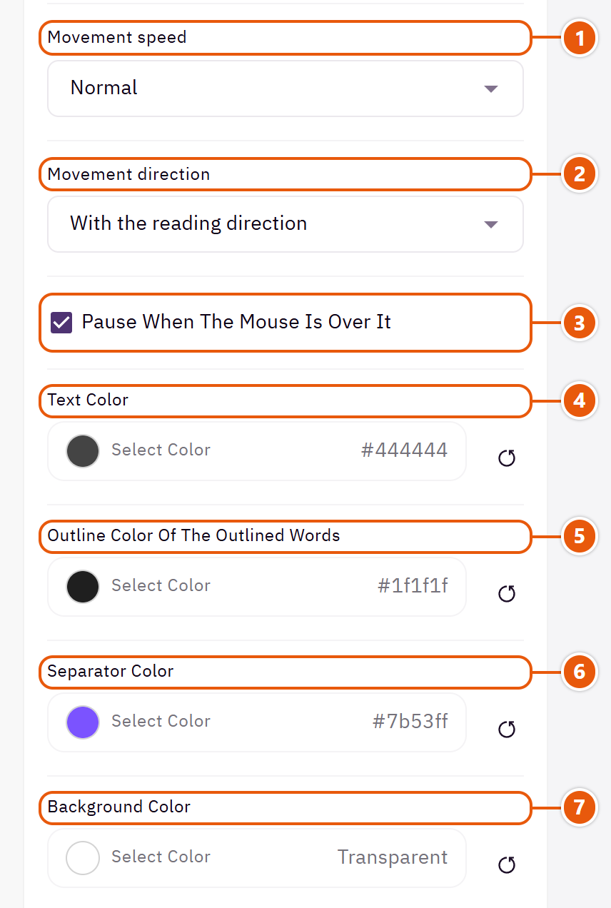 “Moving text strip” settings in the Zid editor (2 of 3)