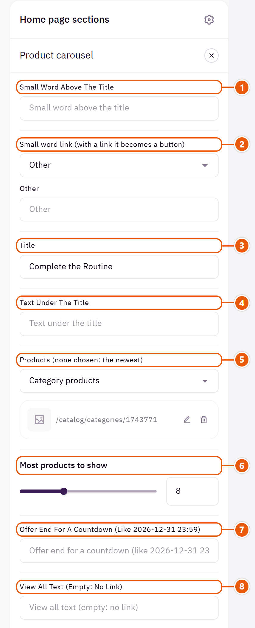 “Product carousel” settings in the Zid editor (1 of 6)