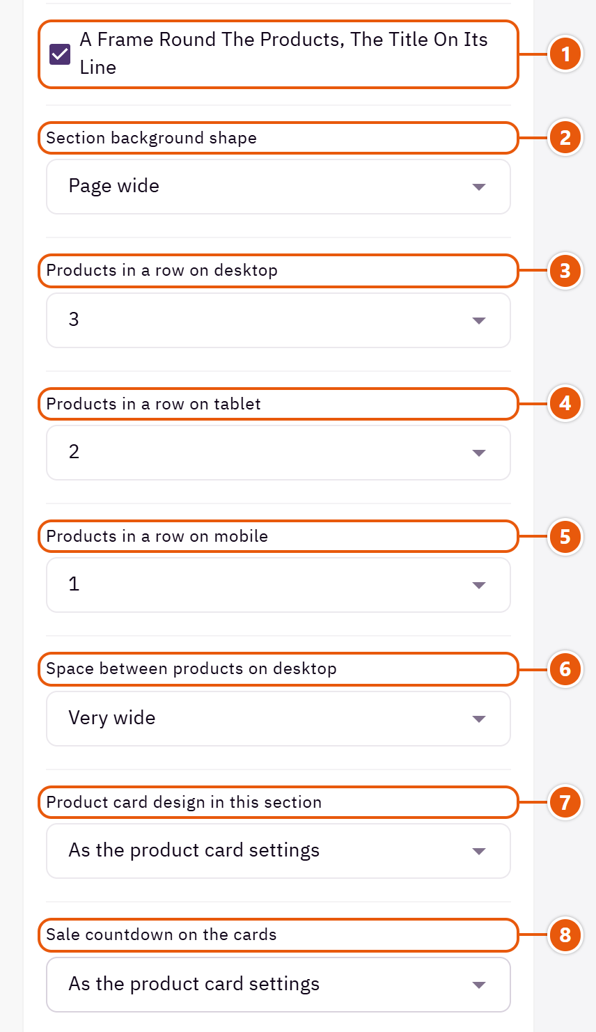 “Product carousel” settings in the Zid editor (3 of 6)