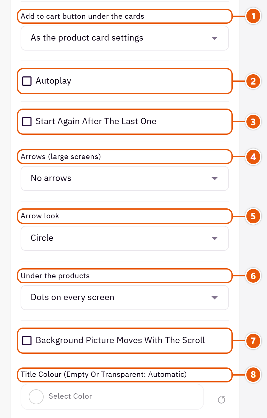 “Product carousel” settings in the Zid editor (4 of 6)
