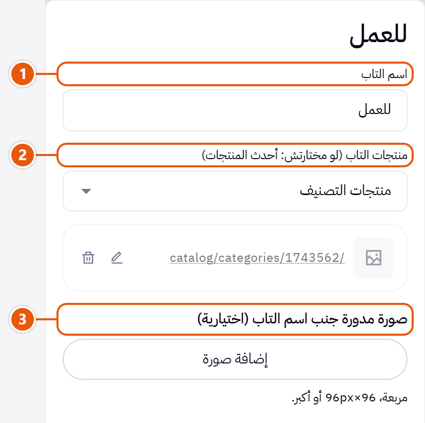 إعدادات «التابات (التاب اللي من غير منتجات مش بيظهر)» في محرر زد