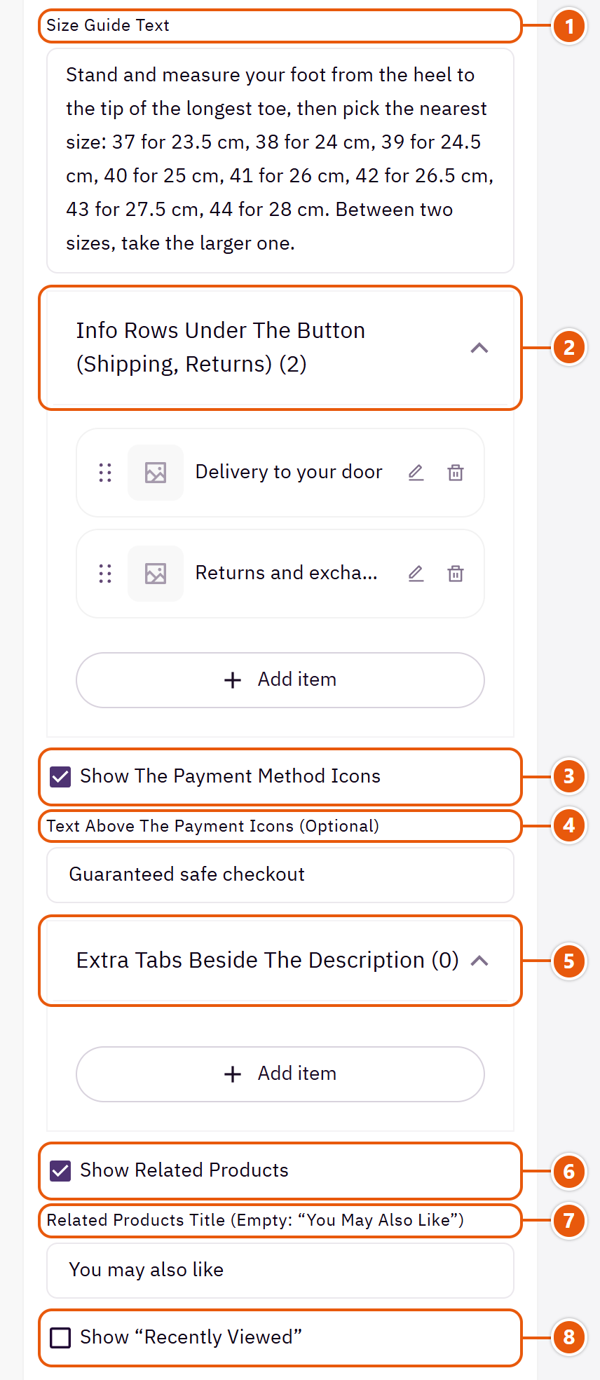 “Product page” settings in the Zid editor (3 of 3)