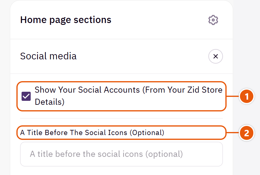 “Social media” settings in the Zid editor