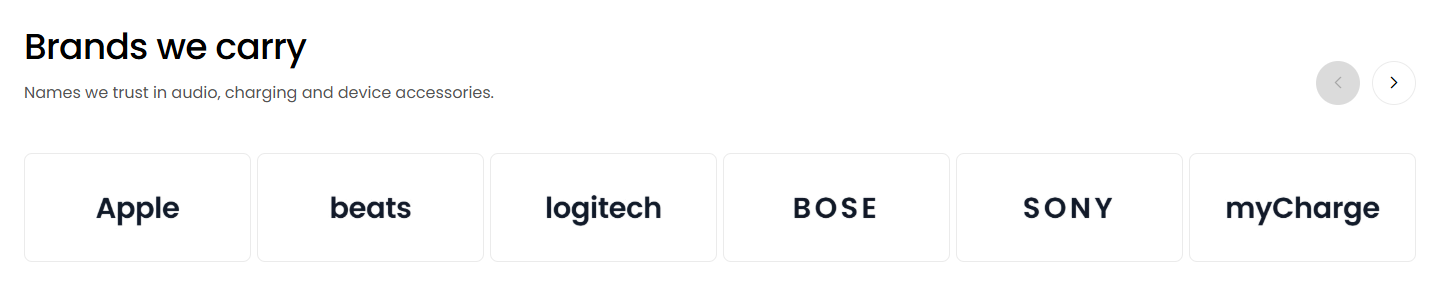 Logos in cells, slid by arrows or swipe