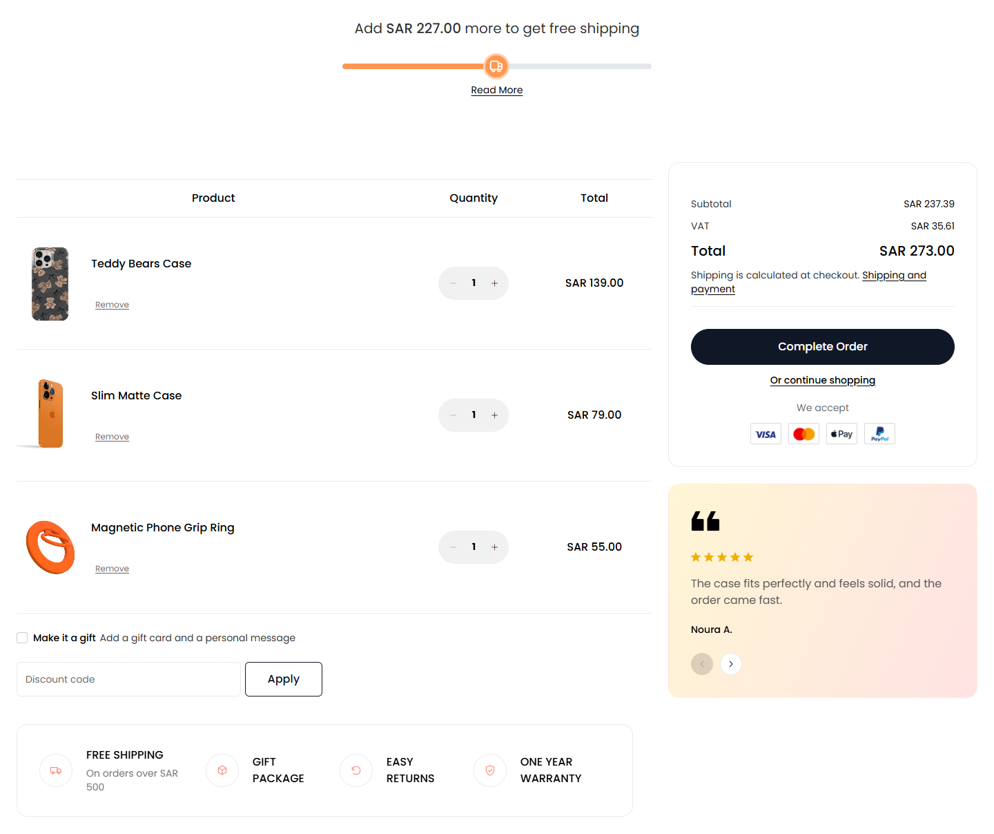 Cart page