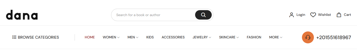 Search row, then categories and menu