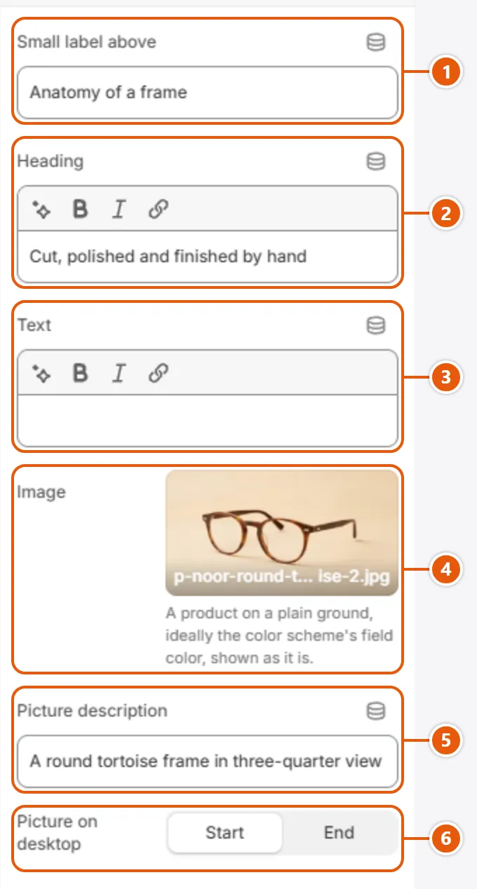 “Anatomy” settings in the Shopify editor (1 of 2)