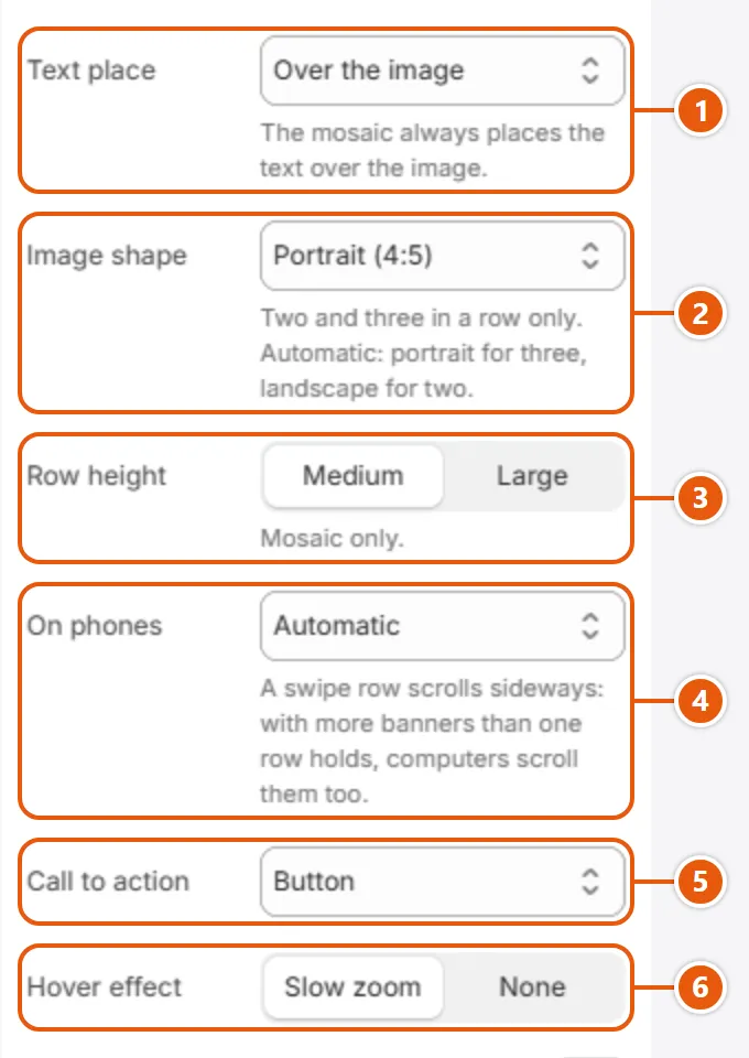 “Banner grid” settings in the Shopify editor (2 of 3)