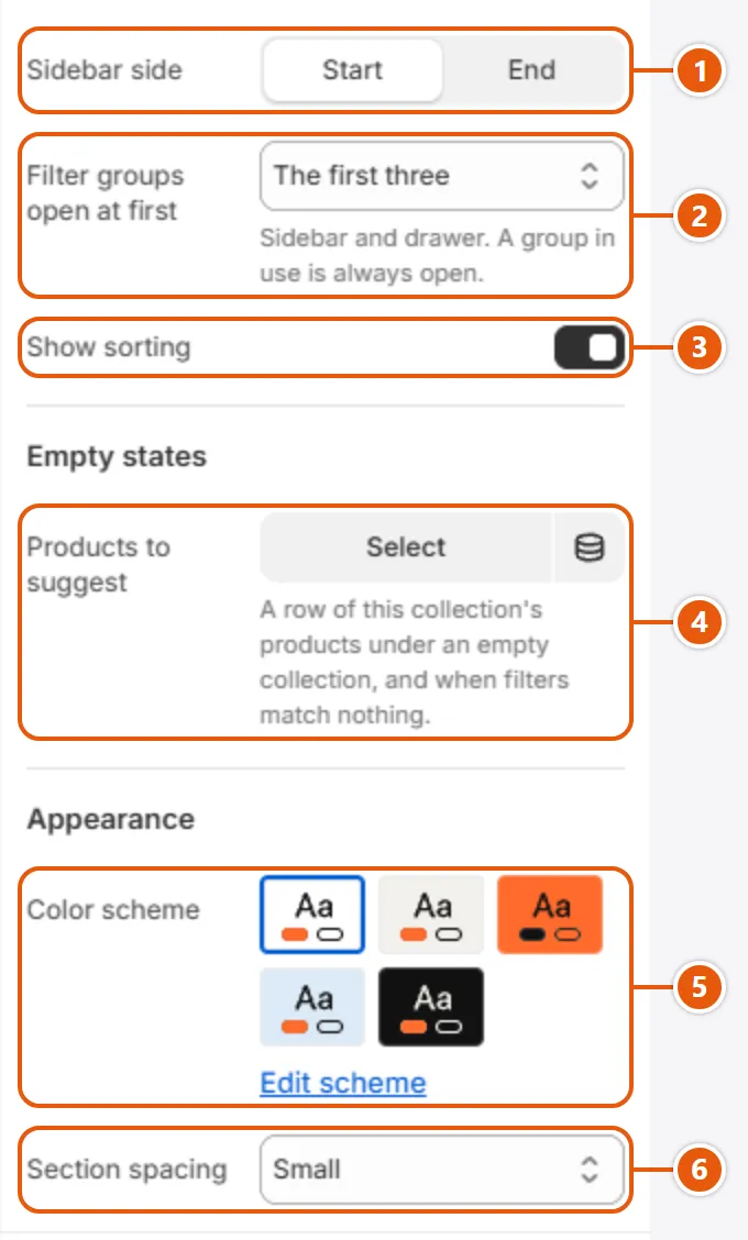 “Collection products” settings in the Shopify editor (3 of 3)