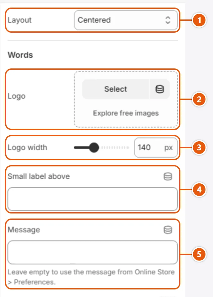 “Password page” settings in the Shopify editor (1 of 2)