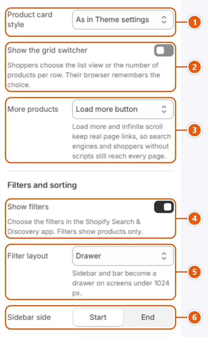 “Search results” settings in the Shopify editor (2 of 3)