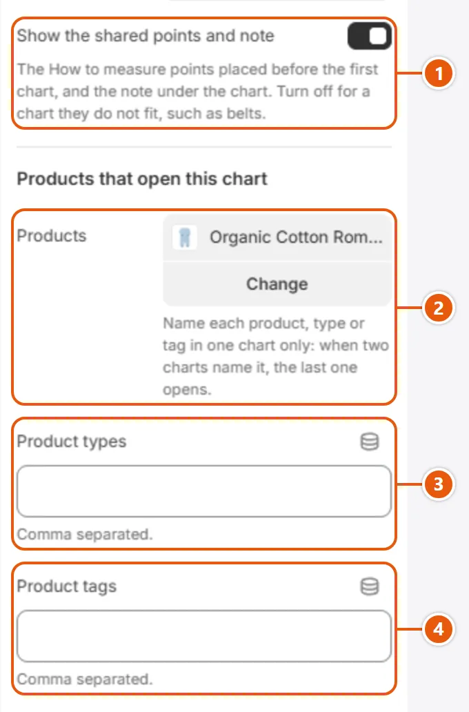 “Chart” settings in the Shopify editor (2 of 2)