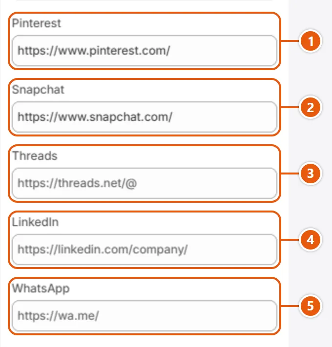 “Social media” settings in the Shopify editor (2 of 2)