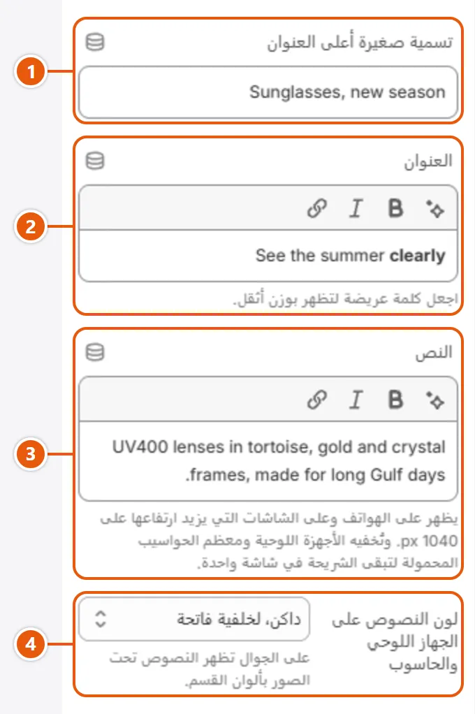 إعدادات «شريحة» في محرر شوبيفاي (3 من 3)