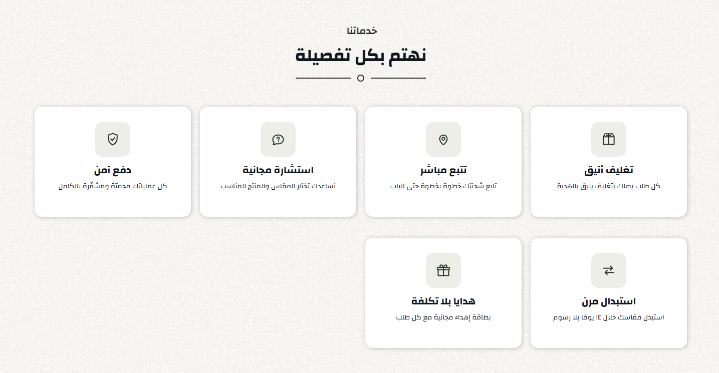 مميزات متجرك (شحن، إرجاع، دفع آمن) بأيقو